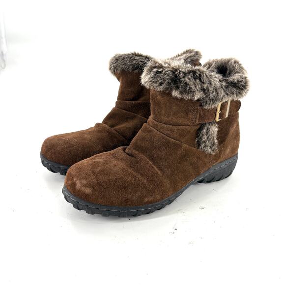 Khombu Womens Faux Fur Hiker Boots 8 Brown Suede Ankle Booties Comfort - Picture 6 of 8